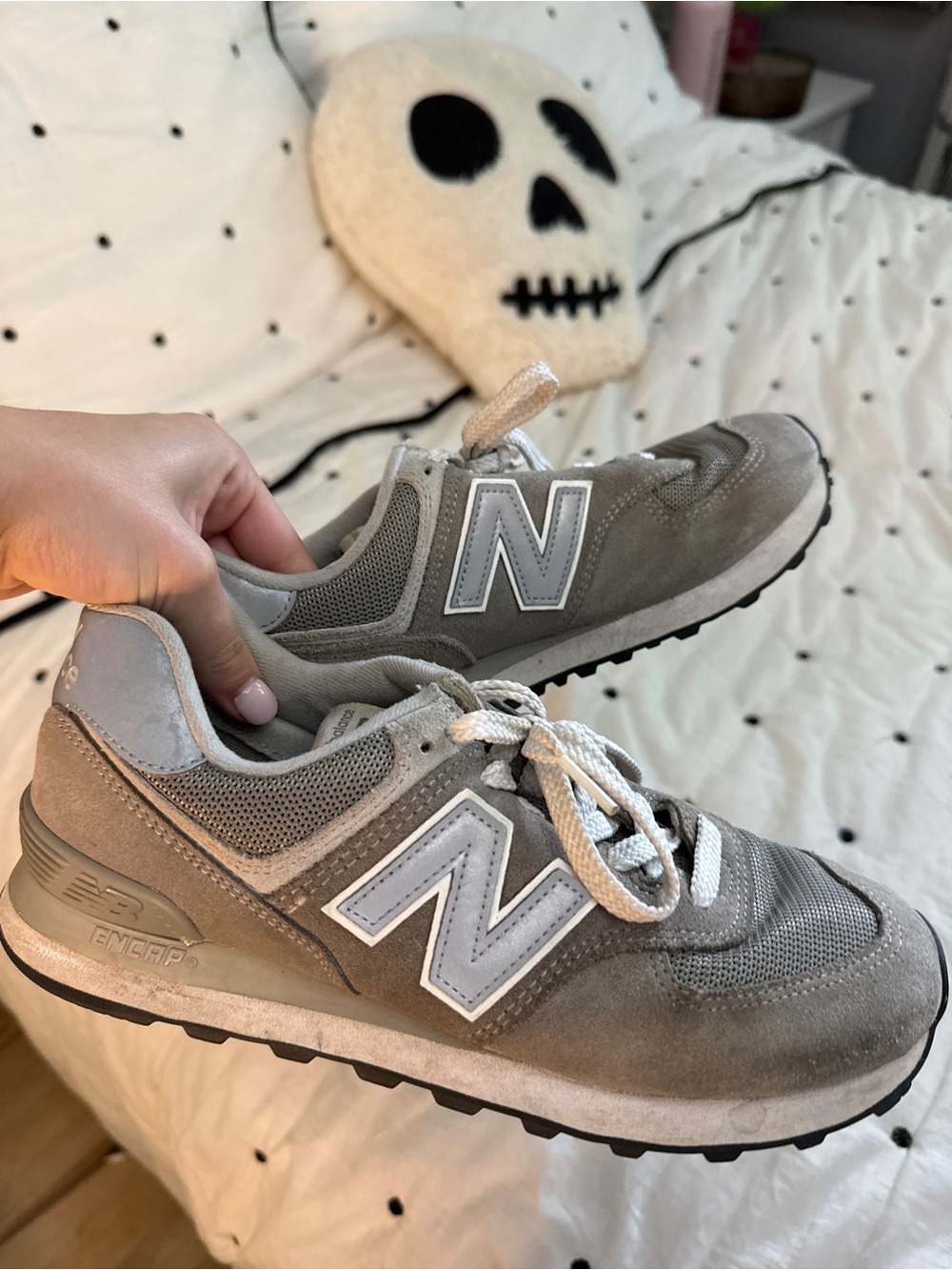 New Balance Gray Suede & Mesh Sneakers